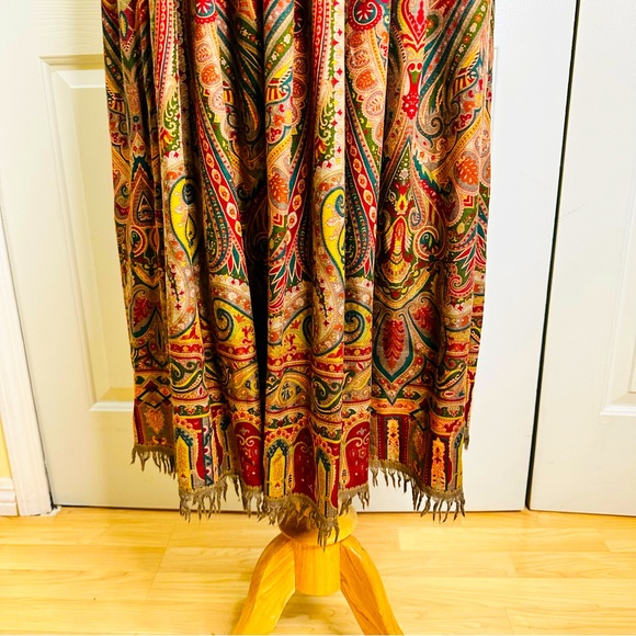 Vintage ‘80s Ralph Lauren Paisley Pleats Fringes Wool Silk Slip Pockets Size 8 - Picture 2 of 16